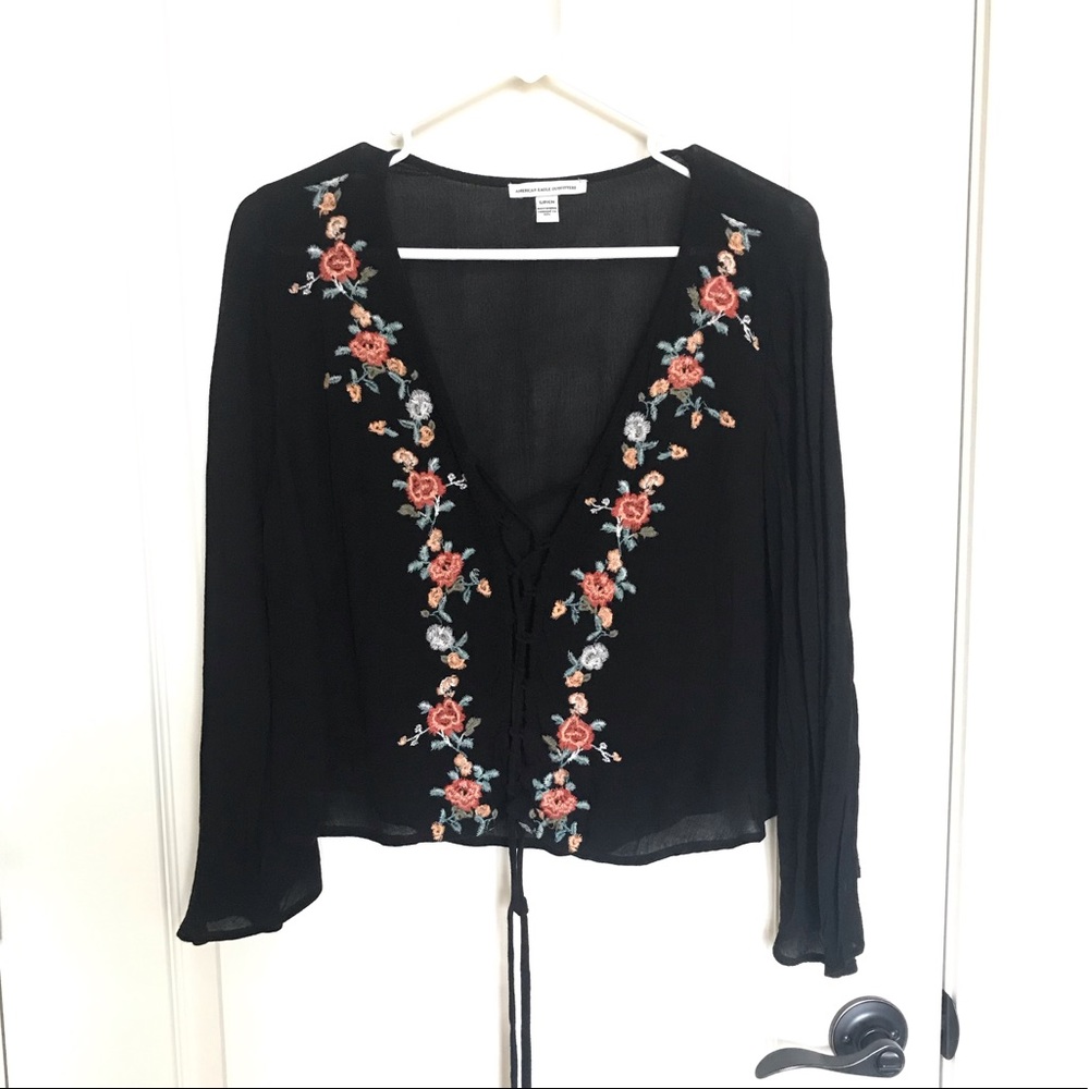 Black tie up front blouse
